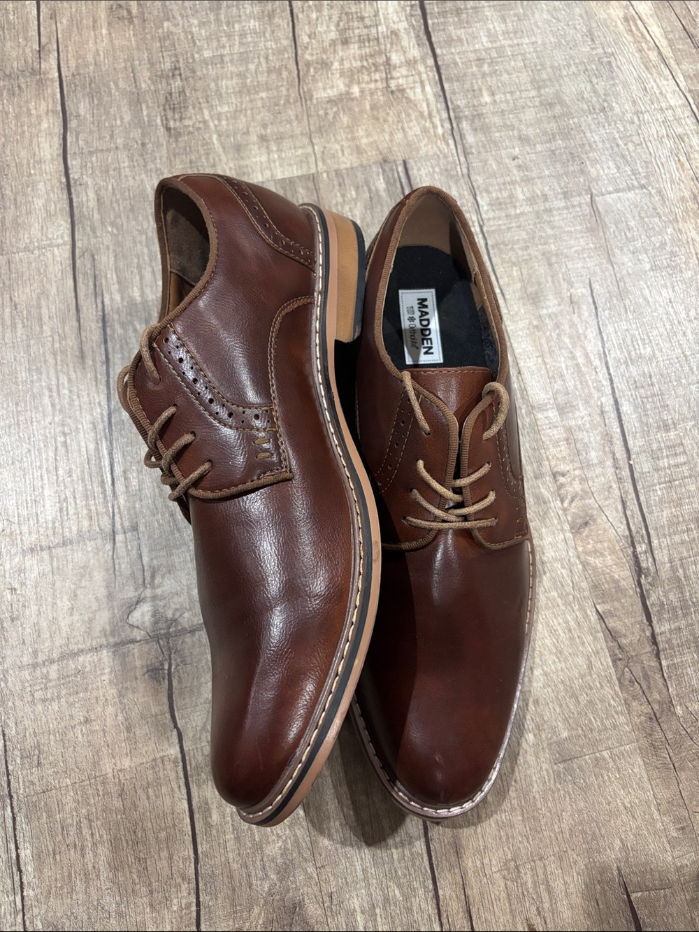 Steve Madden Brown Leather Lace-Up Oxford Shoes Men’s Size 9 - Picture 3 of 10